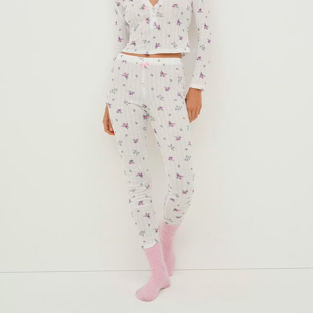 For Love & Lemons White Floral Pointelle Pajama Pants - Picture 2 of 7